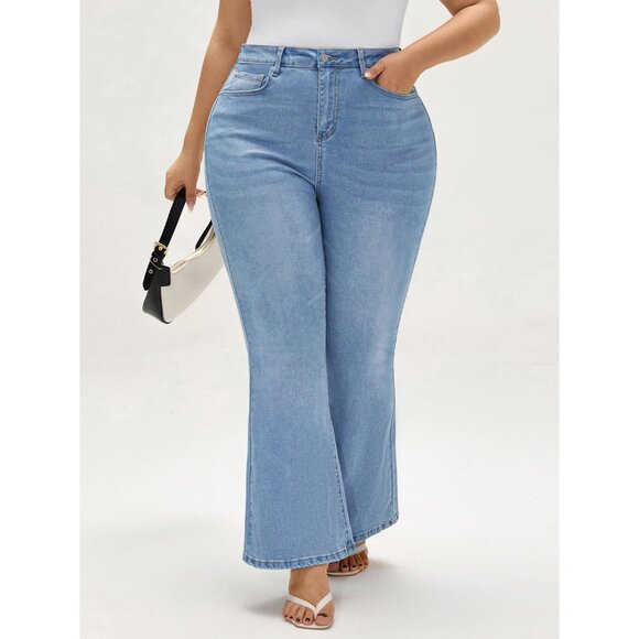 Women Flared Jeans High Waist Stretch Denim Y2K Vintage Distressed Casual - Picture 7 of 8